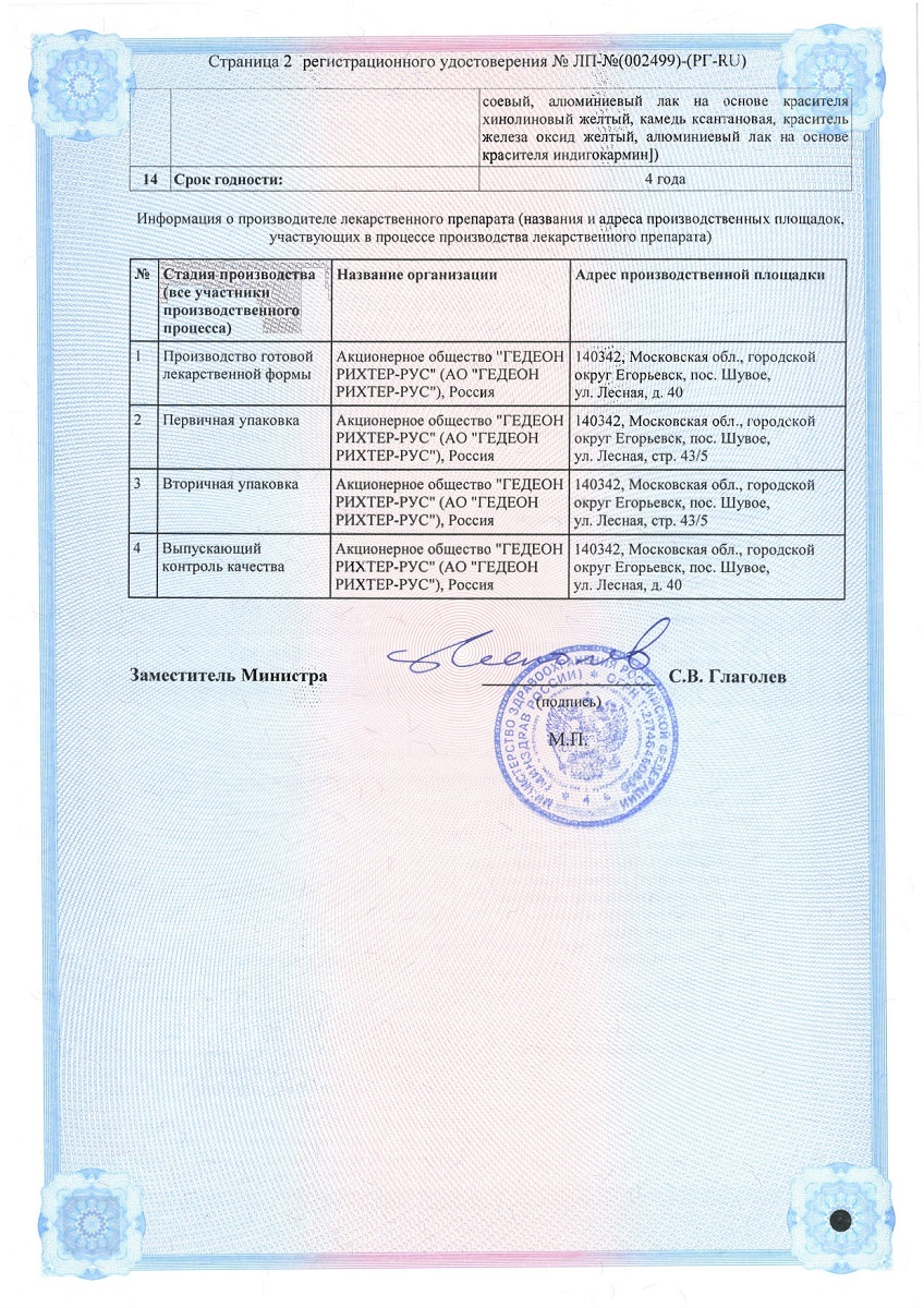 Сертификат на Лордестин, таблетки покрыт. плен. об. 5 мг, 10 шт.