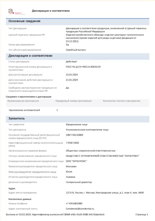 Сертификат на Зубные щётки, ёршики, нити